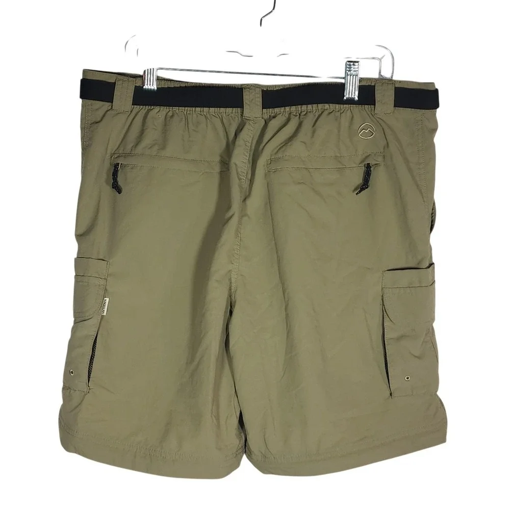 Magellan Fish Gear Swim Shorts Mens L Beige Cargo Belted Mesh Lined